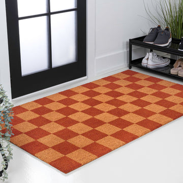 Porter Classic Farmhouse Checkered Coir Area Rug